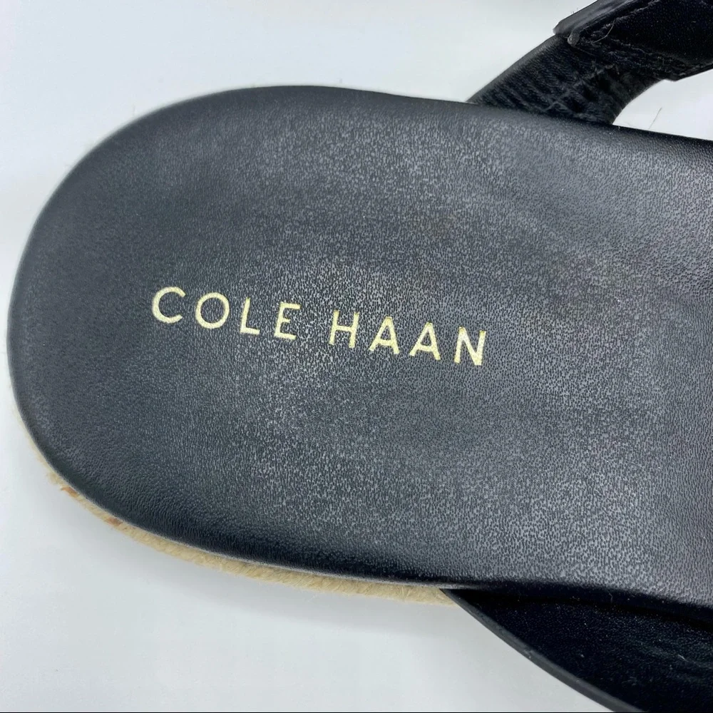 Cole Haan Black Leather Florens Espadrille Slide Sandal Size 7